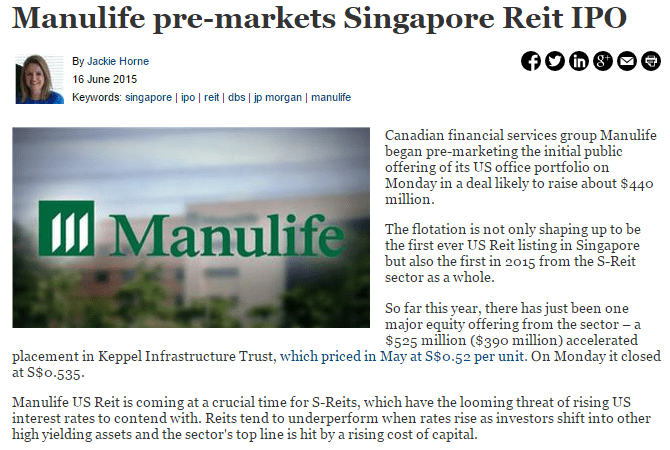 Manulife US REIT IPO news